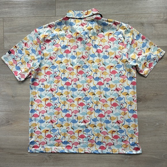 Tom Baine Men's XL Slim Fit Flamingo AOP Performance Collection Gold Polo - Picture 6 of 12